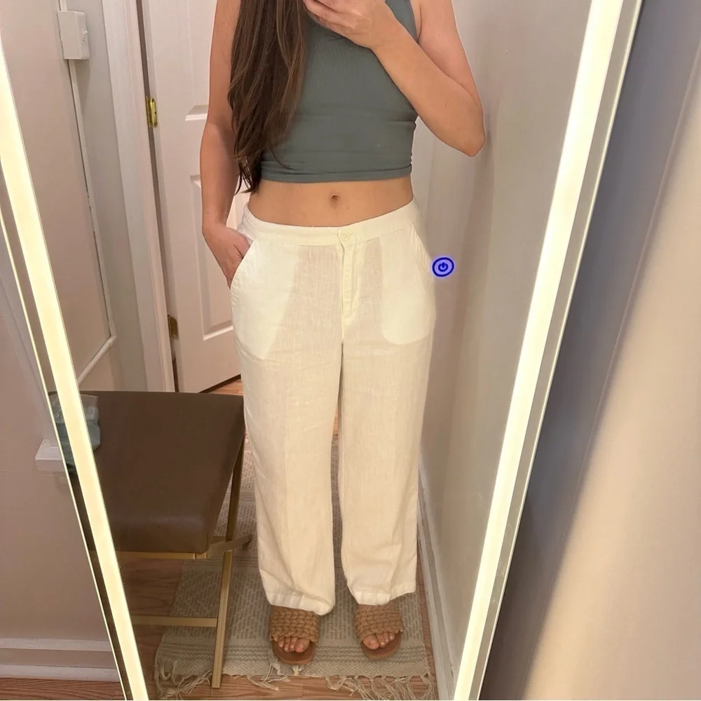 L.L. Bean Classic Fit 100% Linen Wide Leg Pants White 268512 sz 10 Regular